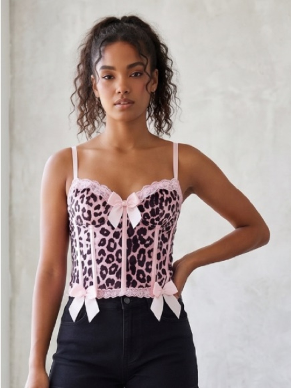 Pink Leopard Satin Bustier Top size L
